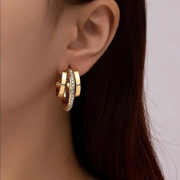 14K Gold 3 Row 1ct Diamond Hoop Womens Earrings Ladies 14 Karat Hoops Jewelry